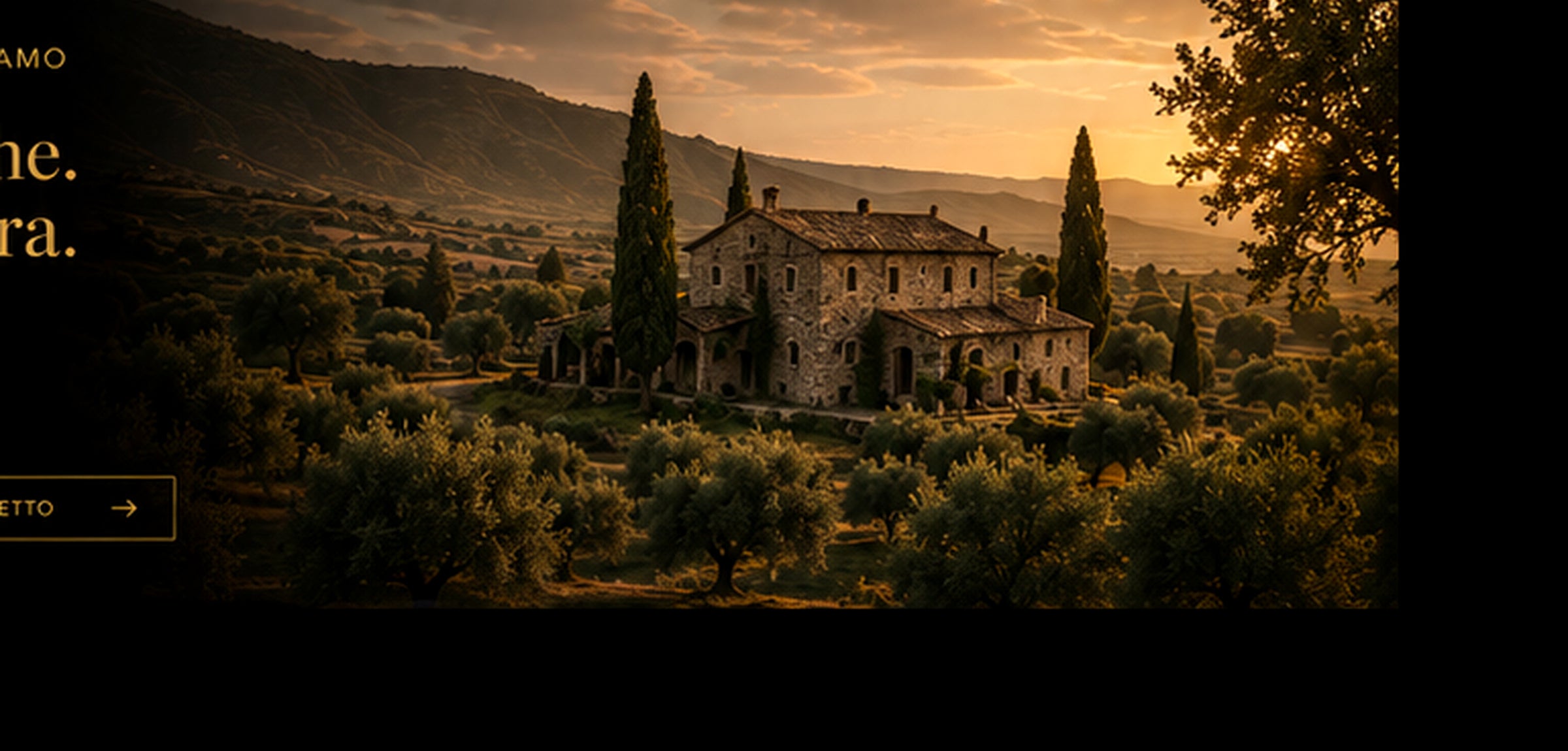 Masseria e oliveto al tramonto